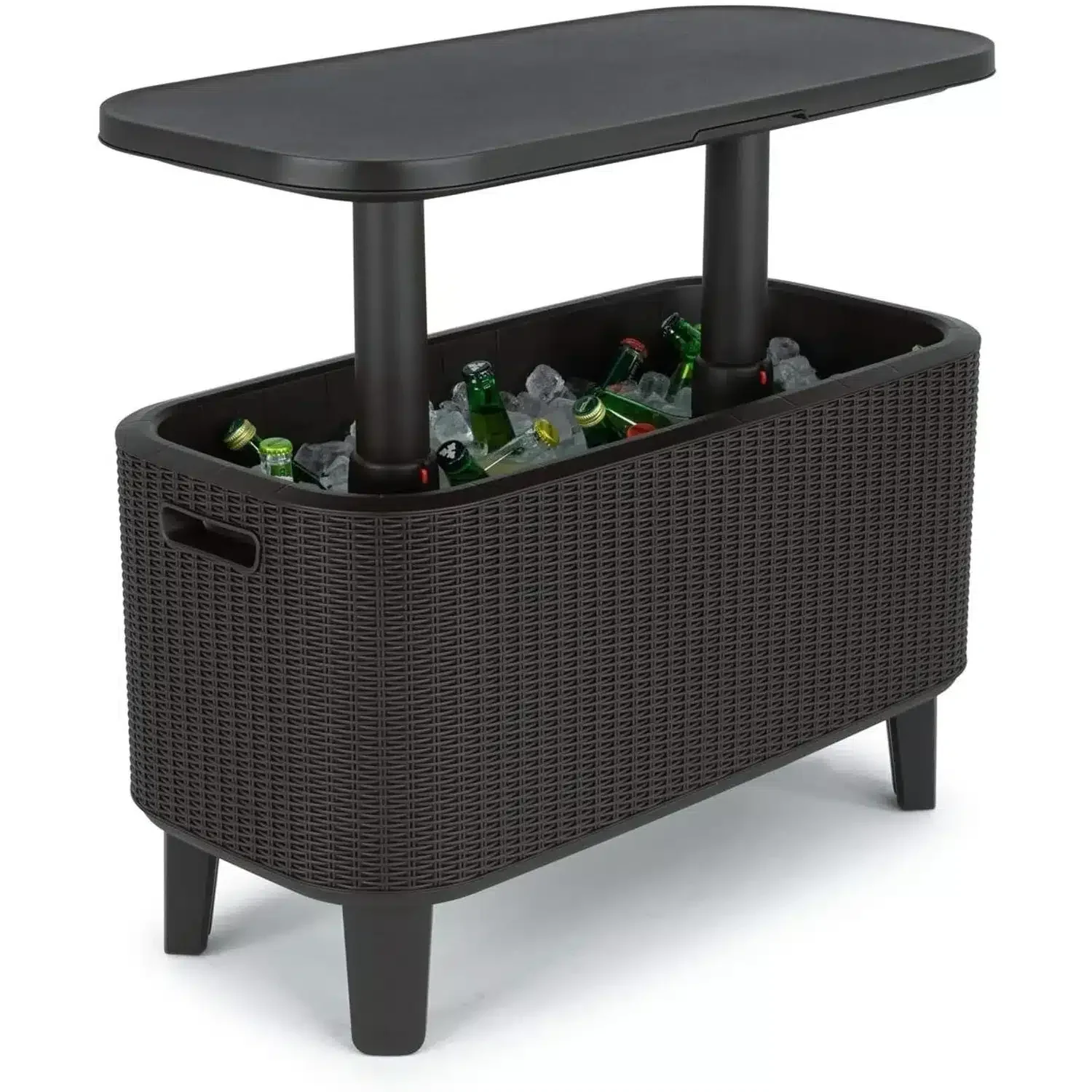 Keter Breeze Bar Outdoor Patio Furniture and Hot Tub Side Table with 14.8 Gallon Beer and Wine Cooler